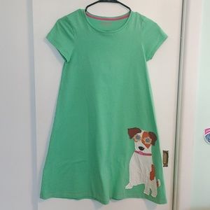 Mini Boden Green dress with dog applique size 11-12y